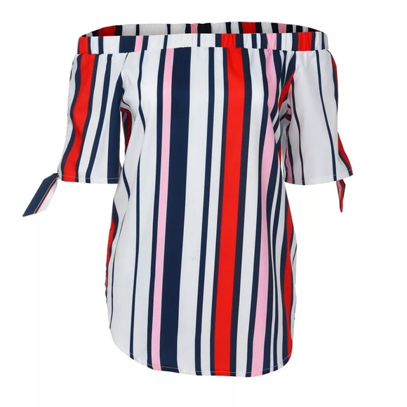 striped off shoulder top - Picture 4 of 5